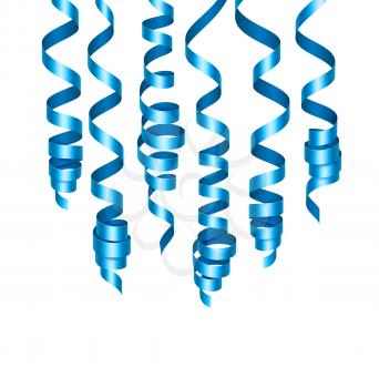 Party decorations blue streamers or curling party ribbons. Vector illustration EPS140