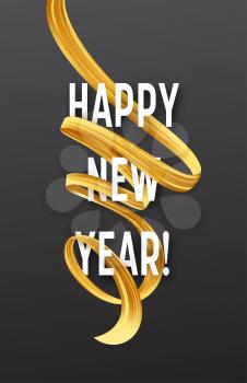 Happy New Year with golden serpentine streamers. Vector illustration EPS10