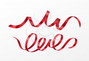 Set of realistic red silk ribbons isolated on white background. Vector illustration EPS10