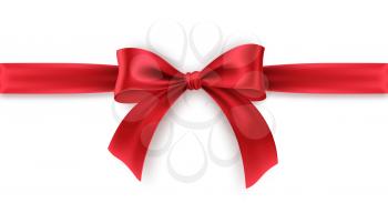 Red Bow and Ribbon on white background. Realistic red bow for decoration design Holiday frame, border. Vector illustration EPS10