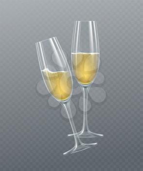 Realistic glasses of champagne isolated on a transparent background. Vector illustration EPS10