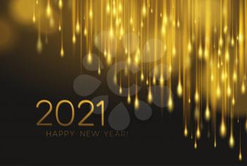 2021 realistic golden 3d inscription on the background of gold glitter confetti. Vector illustration EPS10