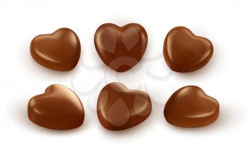Set of realistic heart shaped chocolates isolated on white background. Festive design element for Happy Valentines Day. Vector illustration EPS10