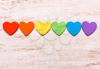 Hearts of rainbow colors on a white background. Symbol, LGBT flag