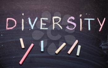 The word diversity is written in chalk on a blackboard.