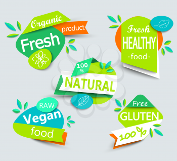 Modern vector set of healthy organic food labels, tags, emblems, logo for meal and drink,cafe, restaurants and organic products packaging.Vector illustrated.