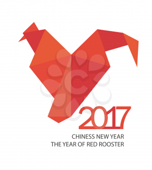 Red fire rooster in origamy style as symbol of new year 2017 in Chinese calendar. Vector illustration.
