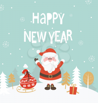 New Year Greeting Card. New Year lettering with Santa. Vector illustration.