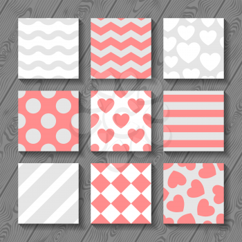 Happy valentines day set of seamless patterns on wood board. 
