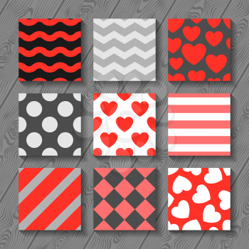 Happy valentines day set of seamless patterns on wood board. 