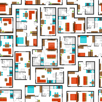 Seamless pattern with architectural projects of apartment and furniture.