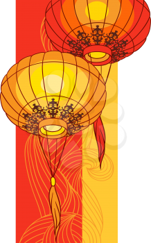 Fairy-lights. Big traditional chinese lanterns. Vector.