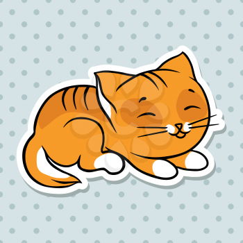 Red cute funny cat sleep. Vector illustration.