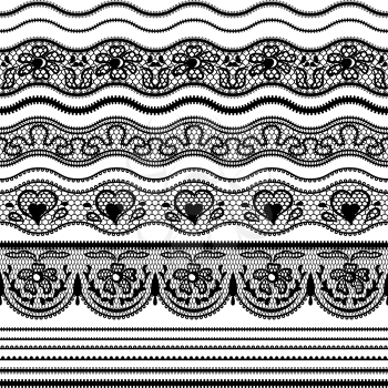 Lace seamless borders. Vector set of elements for design.