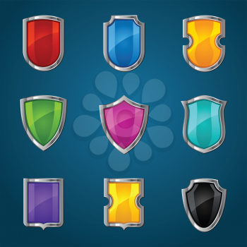 Set of shield icons, symbols and signs.