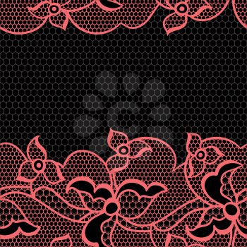 Lace fabric seamless border with abstract flowers.