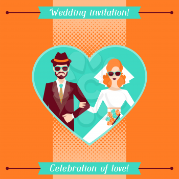 Wedding invitation card template in retro style.
