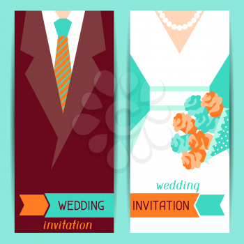 Wedding invitation vertical cards in retro style.