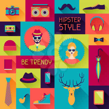 Hipster background in flat design style.