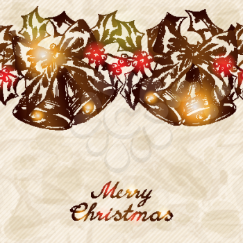Christmas and New year holidays vector hand drawn card.