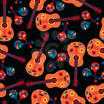 Mexican seamless pattern with guitars and maracas.