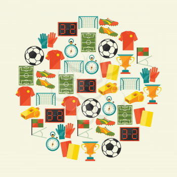 Sports background with soccer (football) flat icons.