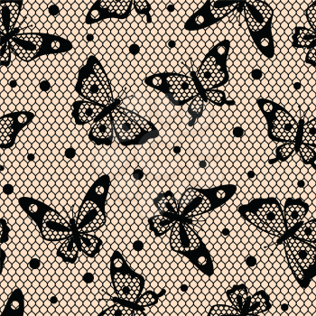 Seamless vintage fashion lace pattern with butterflies.