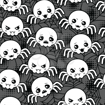 Seamless halloween kawaii cartoon pattern with cute spiders.