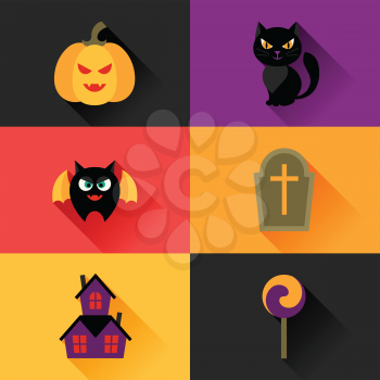 Happy halloween icon set in flat design style.