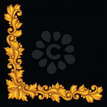 Baroque ornamental antique gold element on black background.