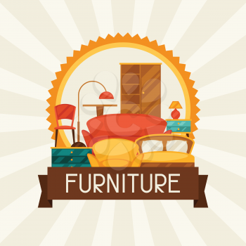 Interior background with furniture in retro style.