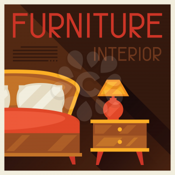 Interior illustration with furniture in retro style.