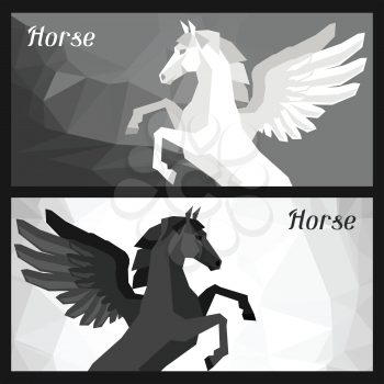 Backgrounds with horse pegasus in flat style.