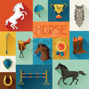 Background with horse equipment in flat style.