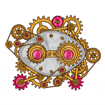 Steampunk collage of metal gears in doodle style.