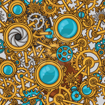 Steampunk seamless pattern of metal gears in doodle style.