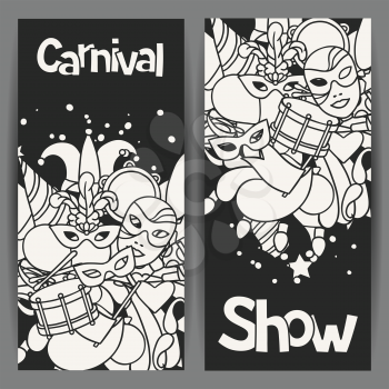 Carnival show banners with doodle icons and objects.