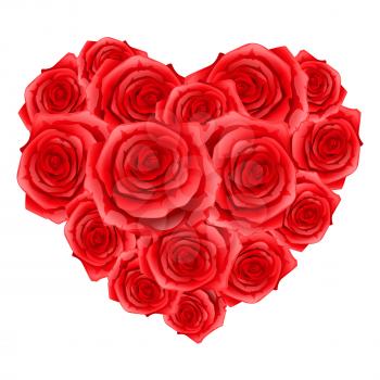 Heart of red realistic roses. Happy Valentine day greeting card.