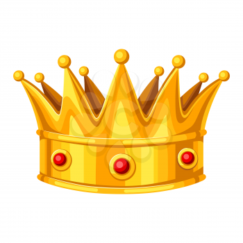 Realistic gold crown with red rubies. Illustration of award for sports or corporate competitions.
