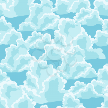 Blue sky seamless pattern with curly clouds.