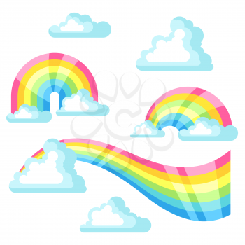 Collection of fantasy rainbow and clouds in sky.