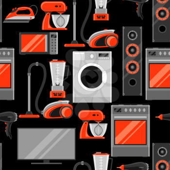 Seamless pattern with home appliances. Household items for sale and shopping advertising background.