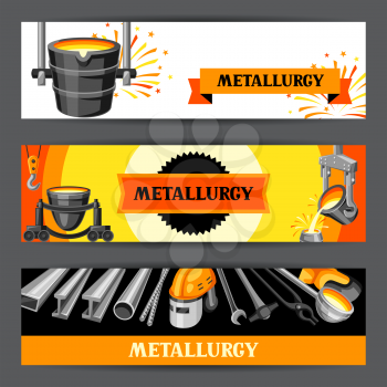 Metallurgical banners design. Industrial items and equipment.