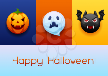 Happy Halloween greeting card. Celebration party banner with angry stylized characters.