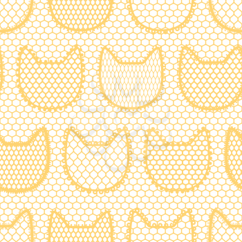 Seamless lace pattern with cats. Vintage fashion textile.