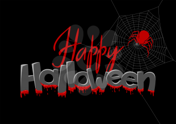 Background with black widow spiders. Banner for Happy Halloween holiday.