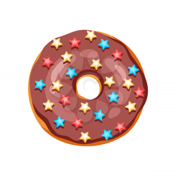 Illustration of glaze donut with sprinkles. Colored sweet pastry.