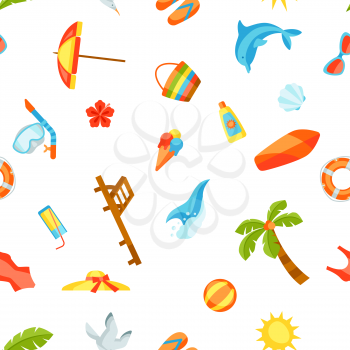 Seamless pattern with summer and beach objects. Illustration of stylized items.