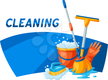 Housekeeping background with cleaning items. Illustration for service, design and advertising.