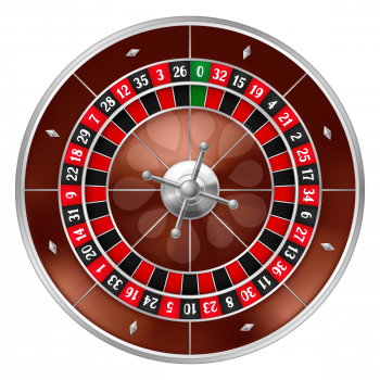 Realistic casino gambling roulette wheel. Equipment for the money games.